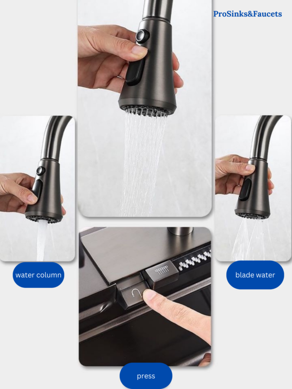Water faucet tap displaying water flow functionality